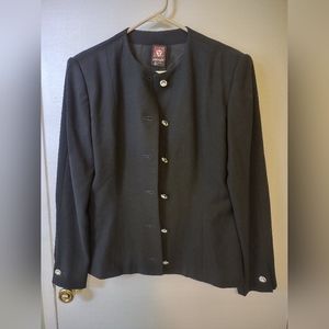 Anne Klein Vintage Beads Heavy Thick Winter Black Wool Shoulder Pad Blazer 10